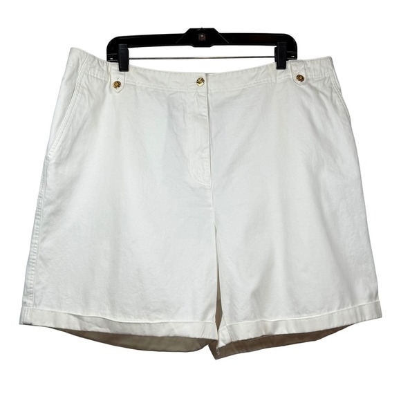 Lauren Ralph Lauren 100% Cotton Shorts, White with Gold Button Detail, Size 20W - Picture 1 of 7
